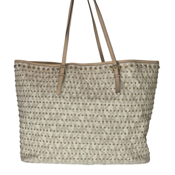 Michael Kors Jet Set Vanilla Studded Tote Bag - Picture 2 of 9